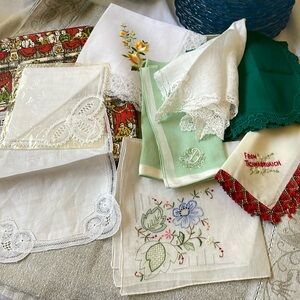 Lot of 8 VTG Assorted Hankies Handkerchief Monogram Floral Embroidered Lace